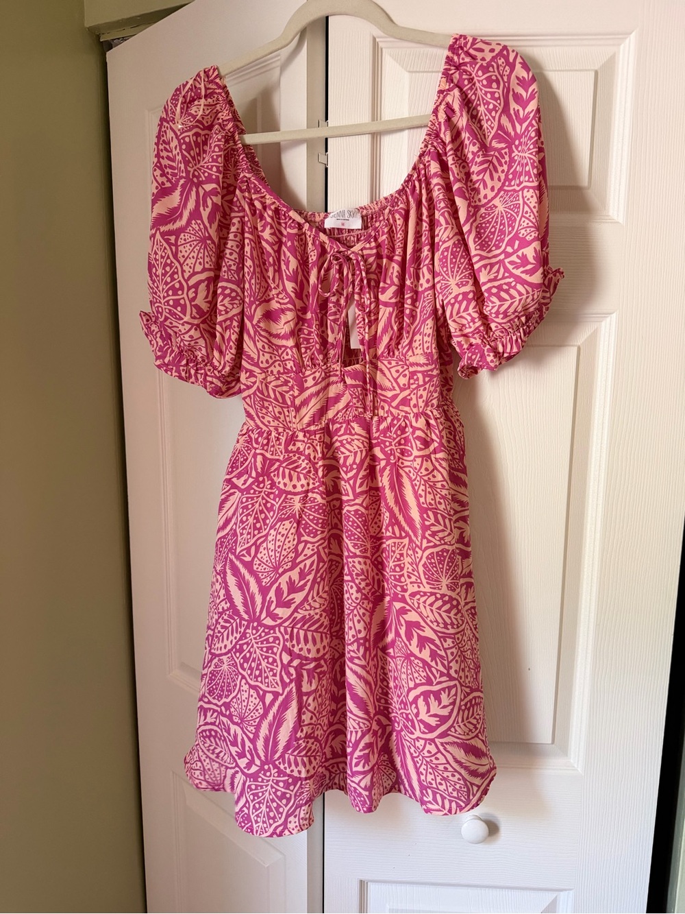 Pink and Cream Floral Puff Sleeve Sundress